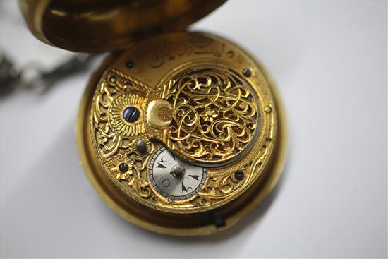 A George III gilt metal and tortoiseshell triple case verge pocket watch for the Turkish market, by Ralph Gout, London,